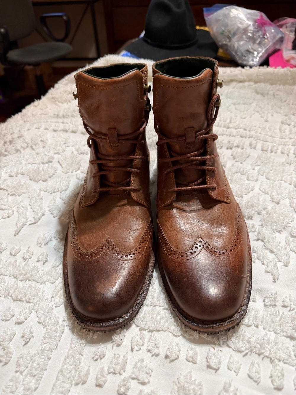 Sebago Brown Leather Wingtip Lace-Up Boots Size 11 Men’s